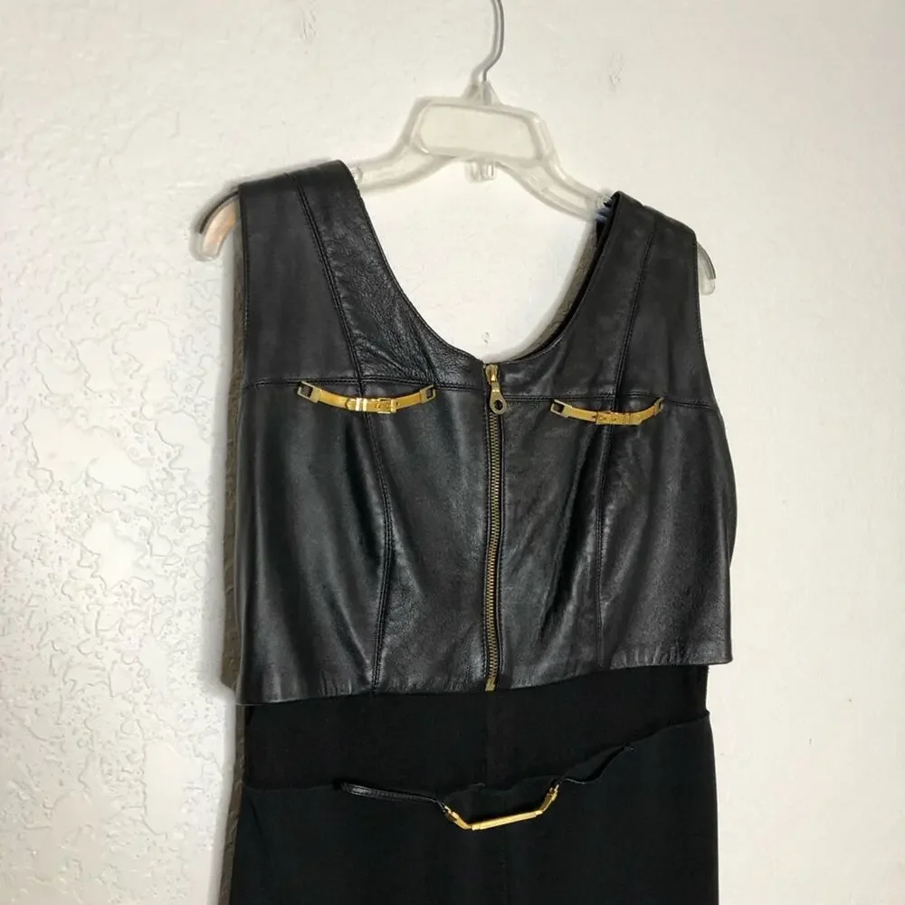 Andrea Isabella vintage black gold leather mesh sleeveless jumpsuit size Large